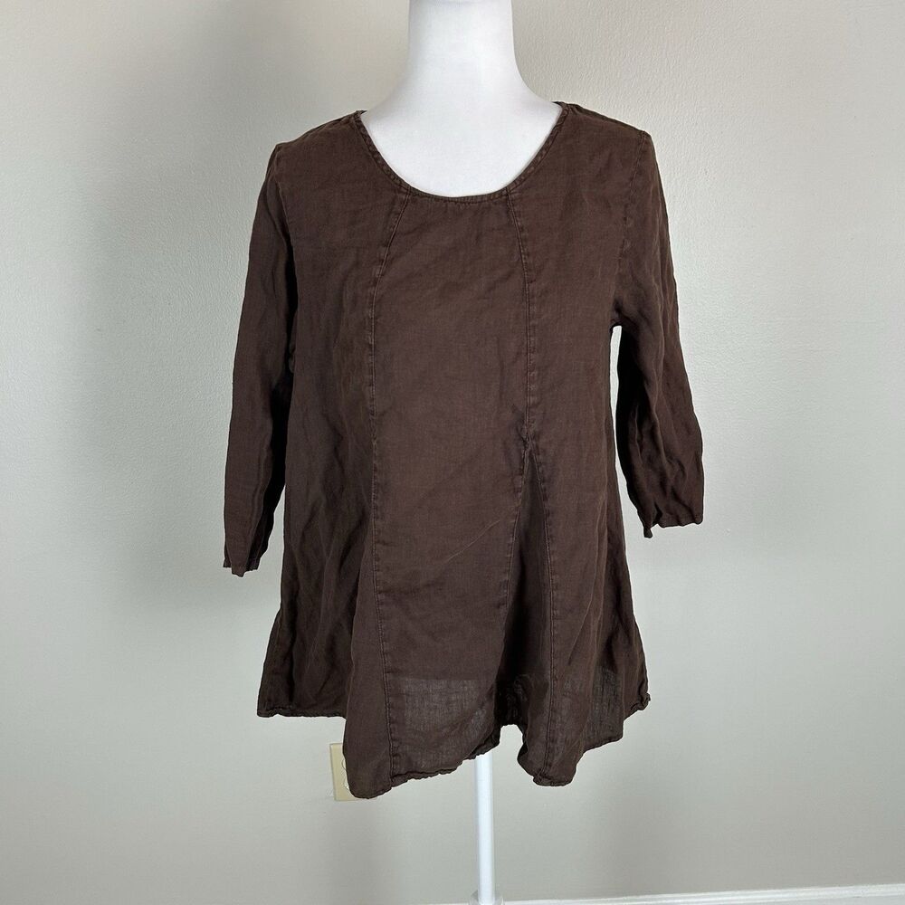 Match Point Linen Top Artist Tunic Lagenlook Earthy Relaxed Oversized Boho Sz L